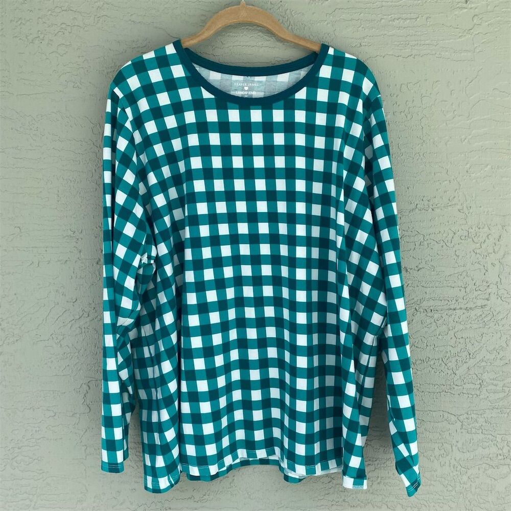 Draper James x Lands' End Women's 2XL Check Crew Neck Long Sleeve